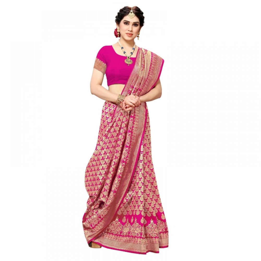 Pink jacquard silk saree for women — pallu detail
