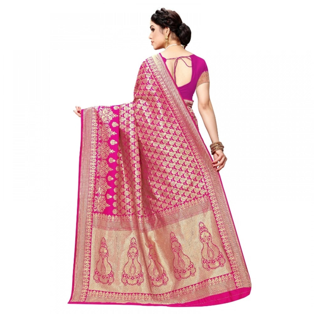 Pink jacquard silk saree for women — pallu detail