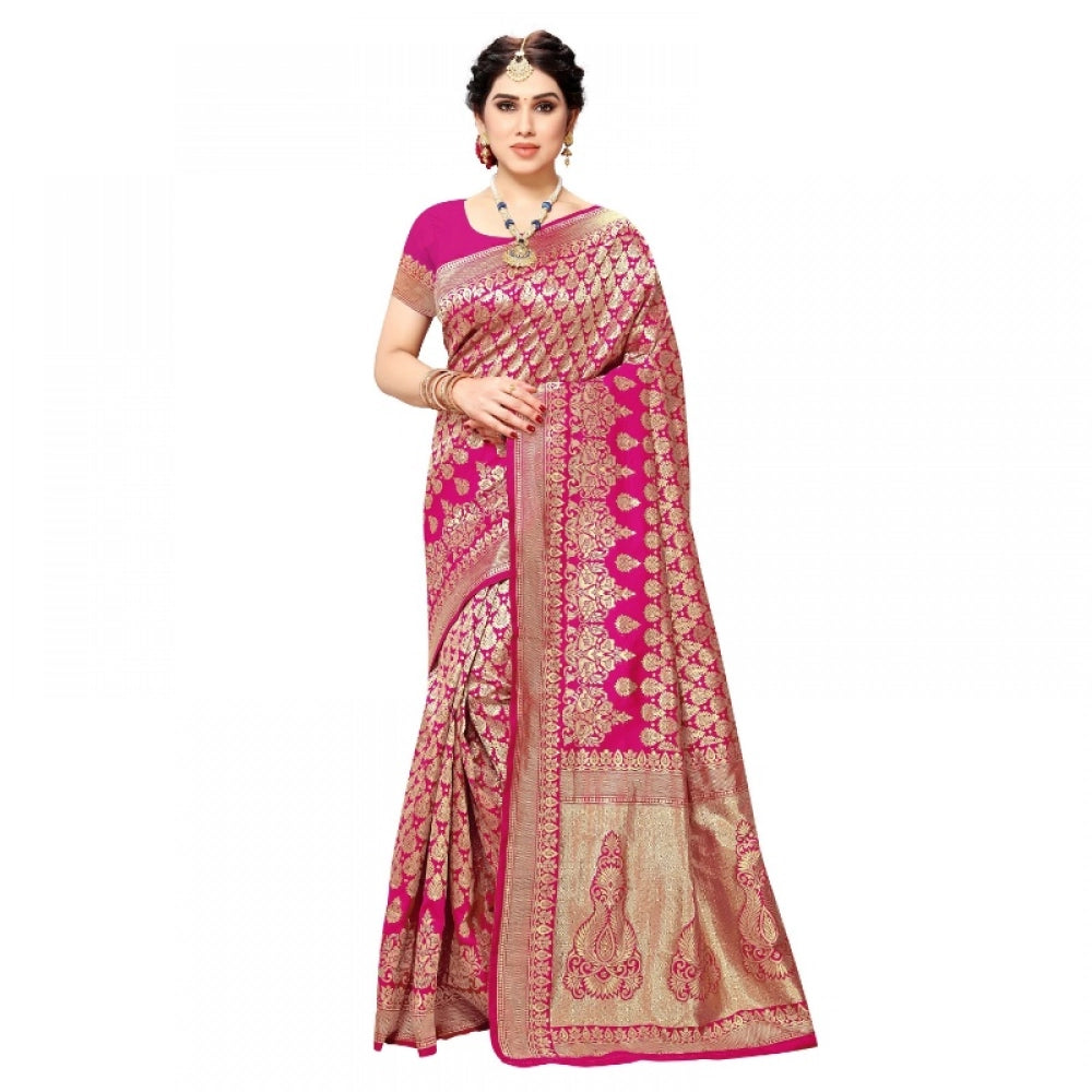 Pink jacquard silk saree for women — full drape view