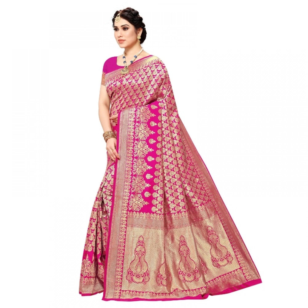 Pink jacquard silk saree for women — pallu detail