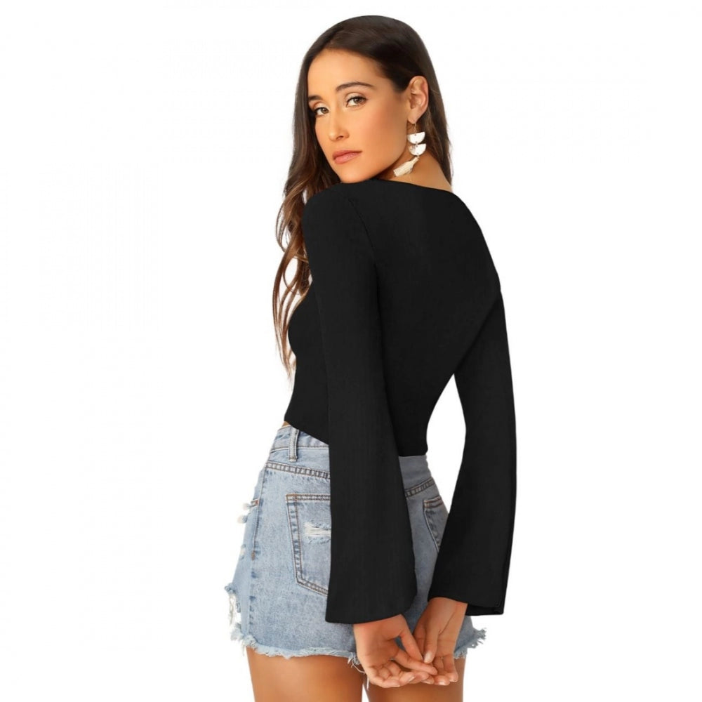 Black polyester-spandex blend top for women — styled view