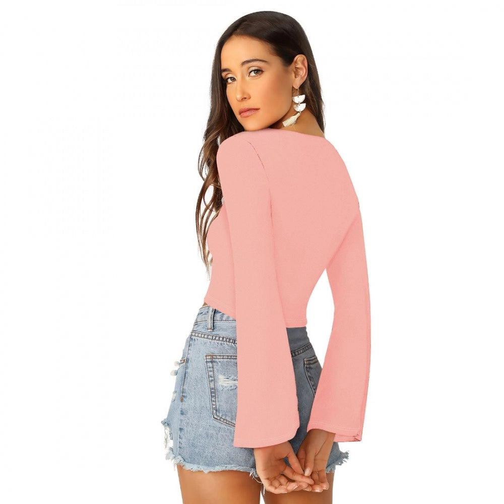 Peach polyester-spandex blend top for women — front view
