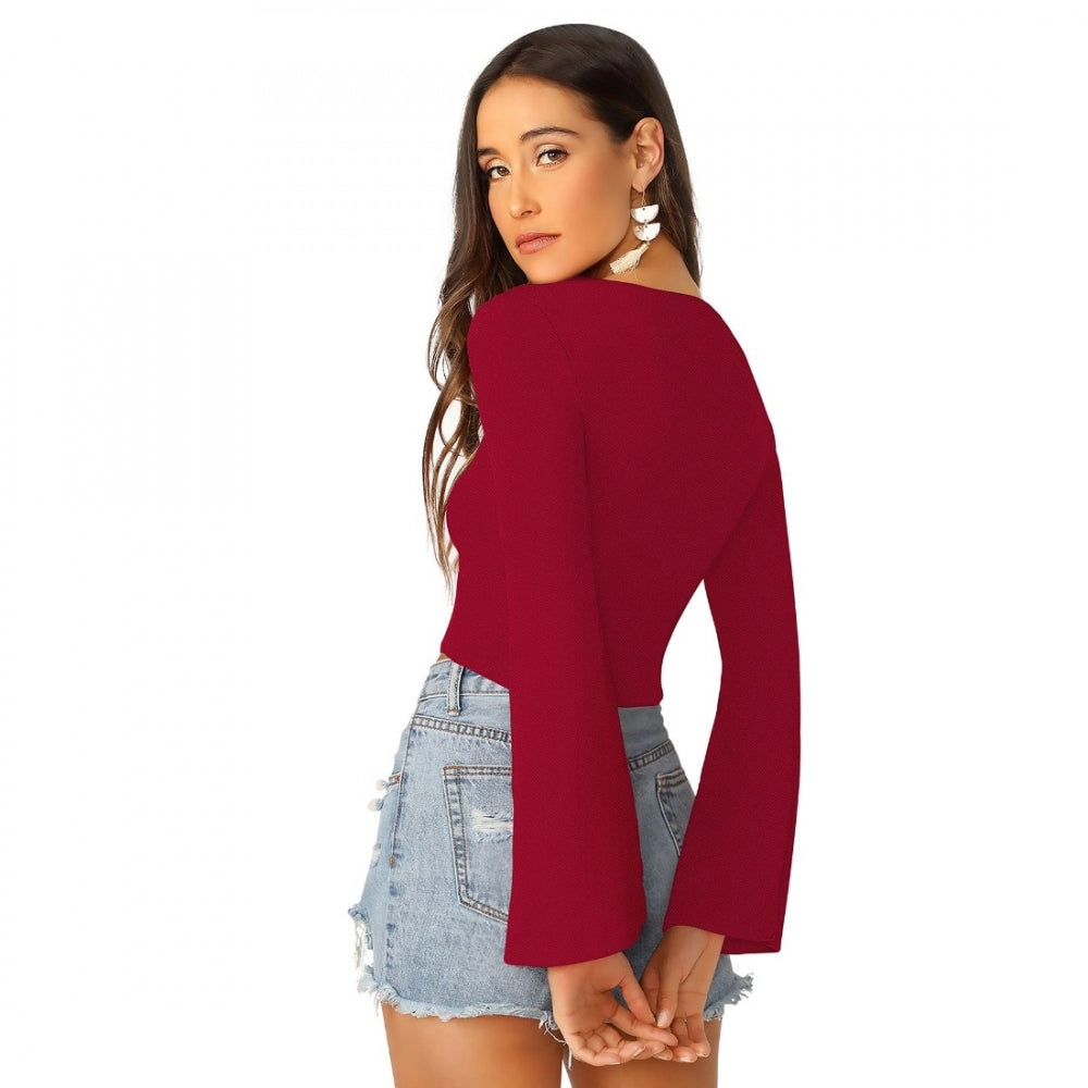 Maroon polyester-spandex blend top for women — styled view