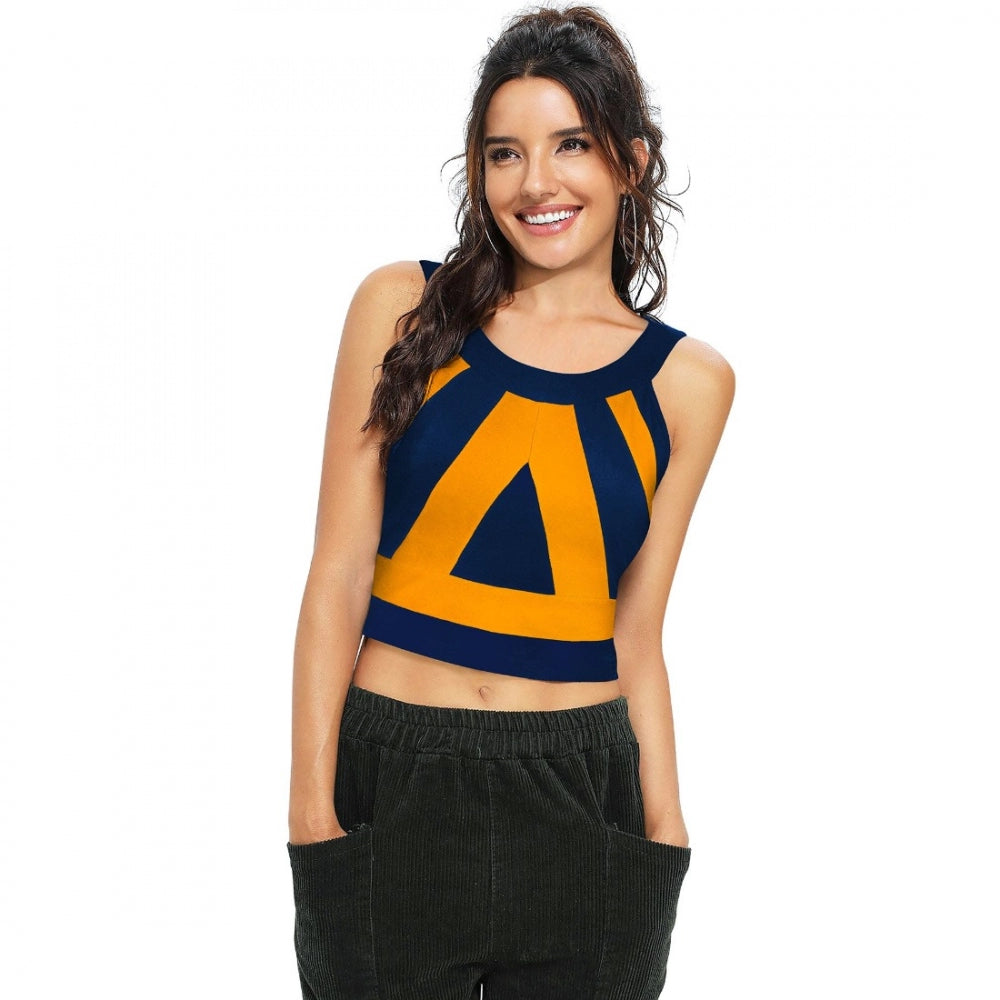 Yellow polyester-spandex blend top for women — front view