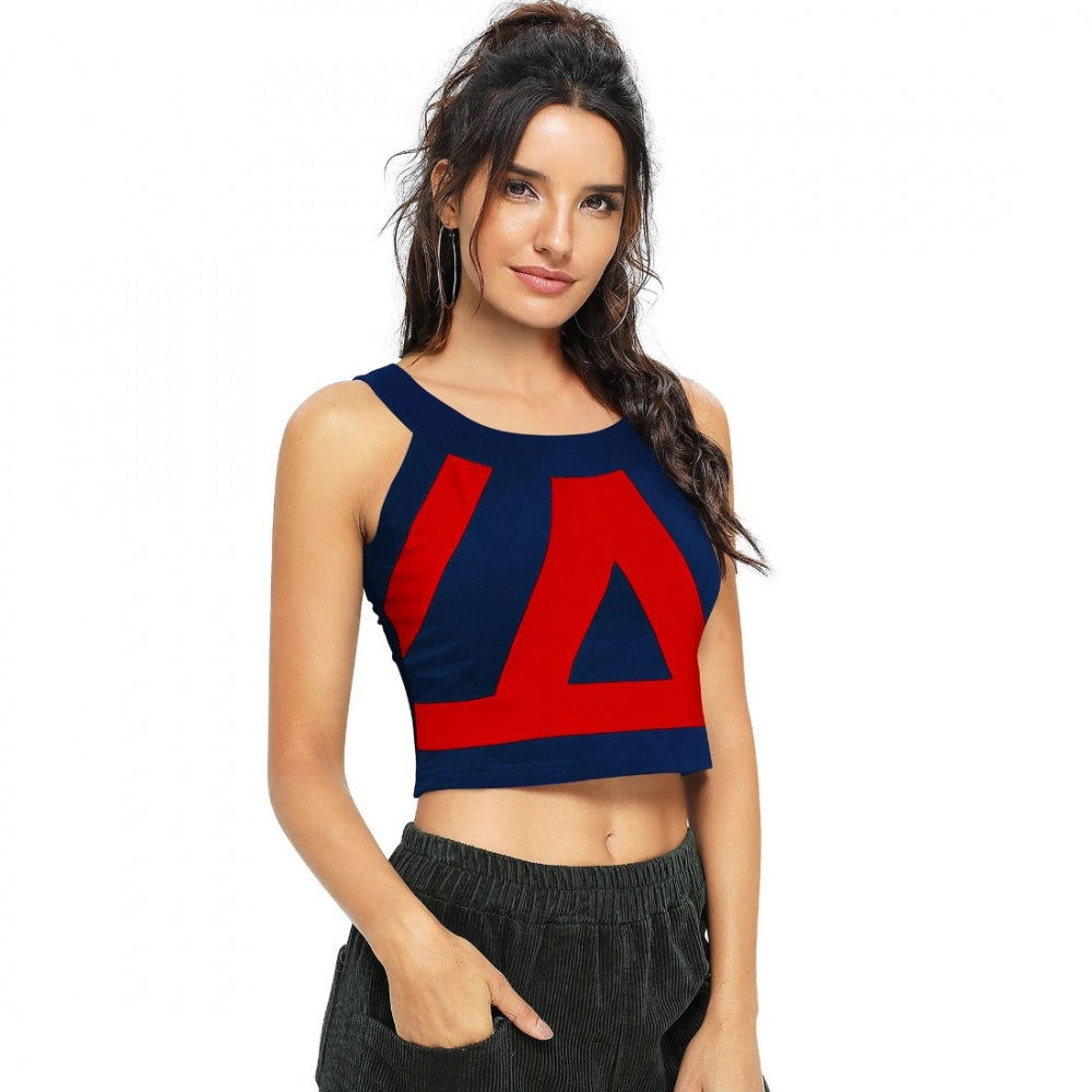 Red polyester-spandex blend top for women — detail view