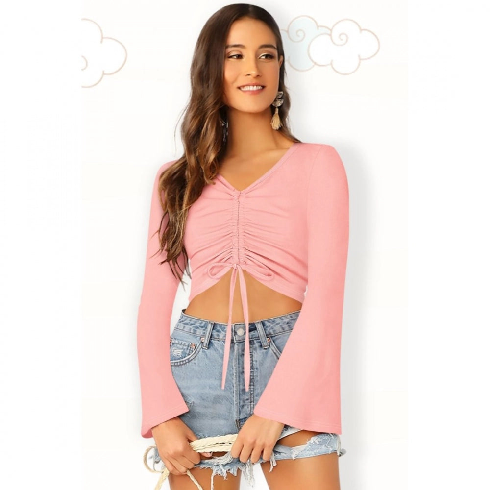 Peach polyester-spandex blend top for women — detail view