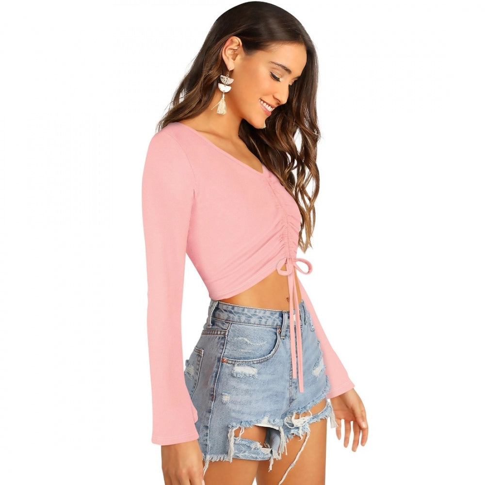 Peach polyester-spandex blend top for women — styled view