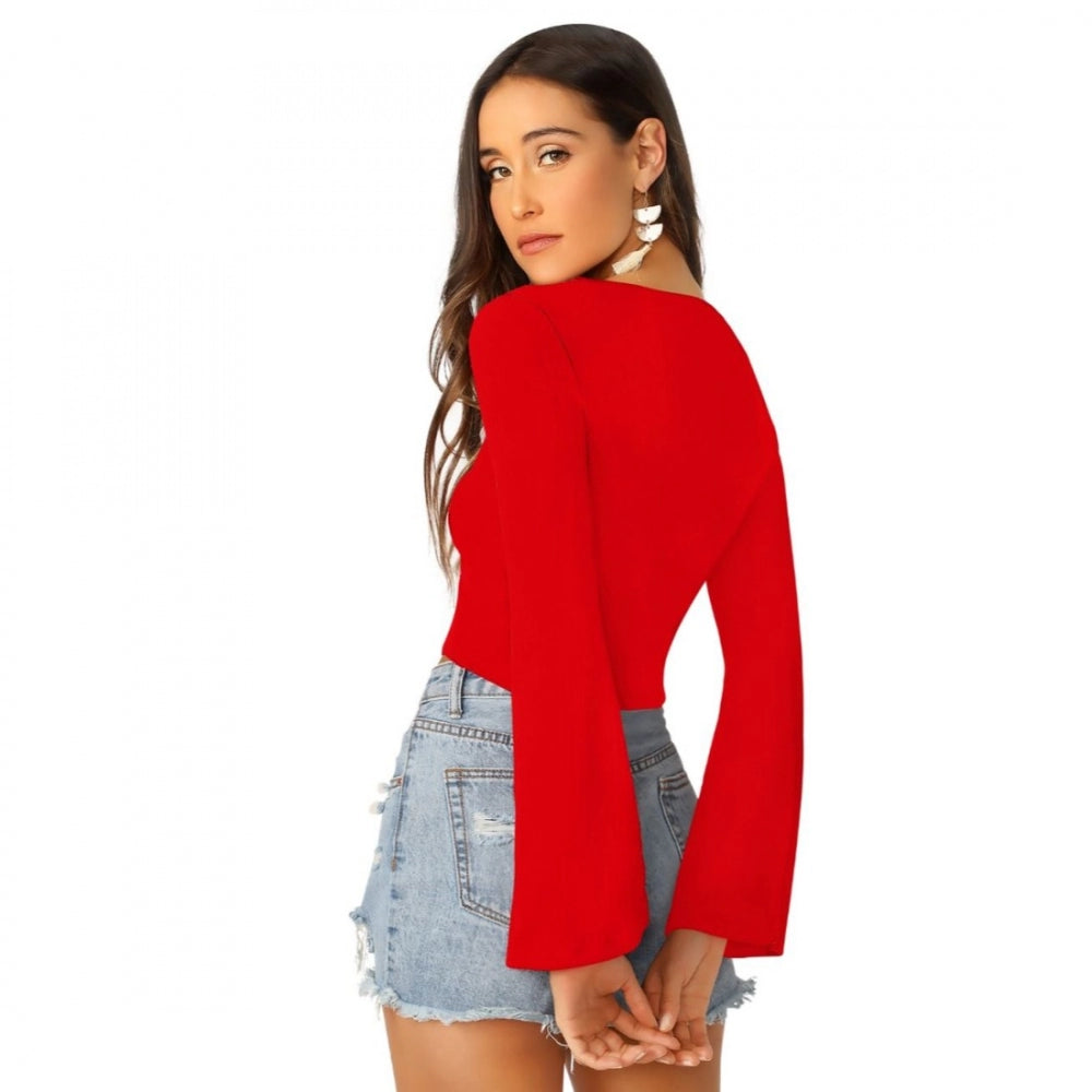 Red polyester-spandex blend top for women — styled view