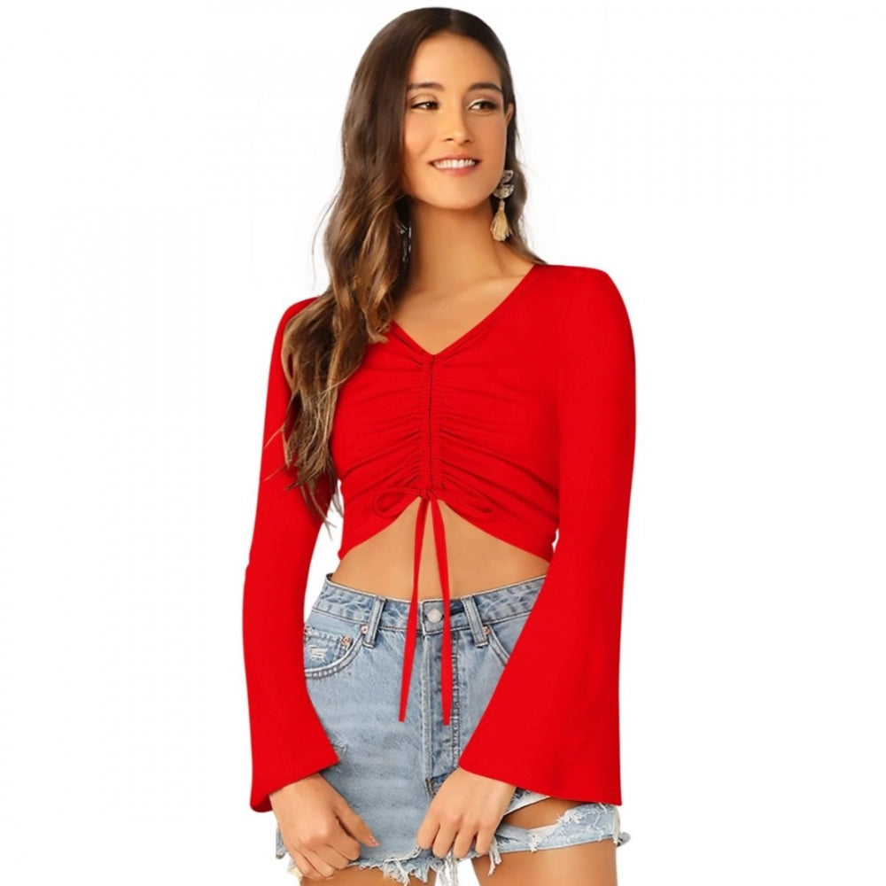 Red polyester-spandex blend top for women — front view