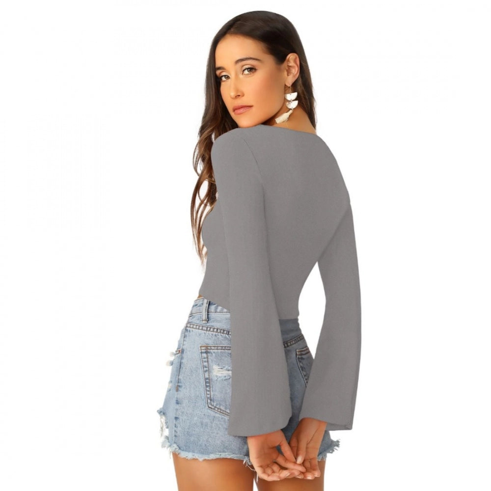Grey polyester-spandex blend top for women — styled view