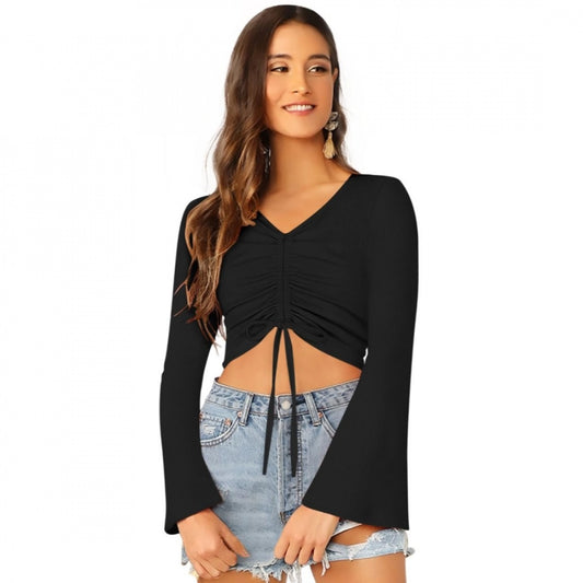 Black polyester-spandex blend top for women — front view