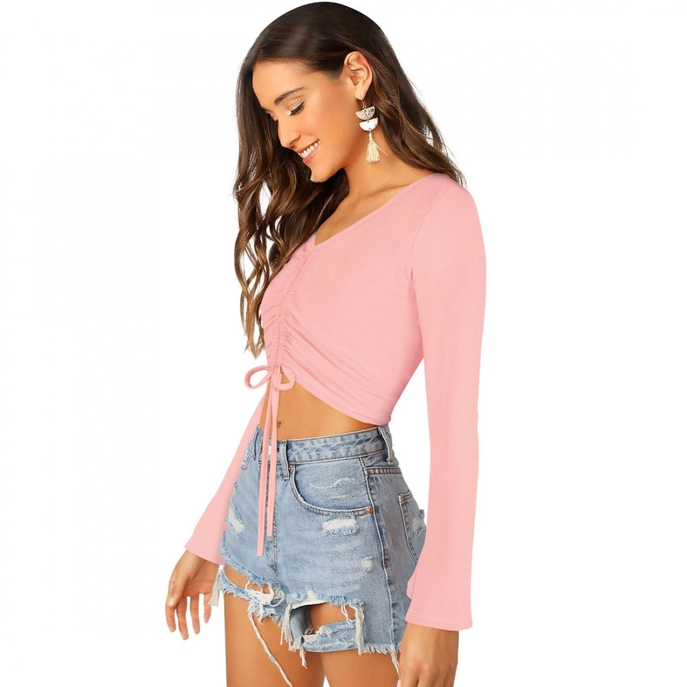 Peach polyester-spandex blend top for women — full look