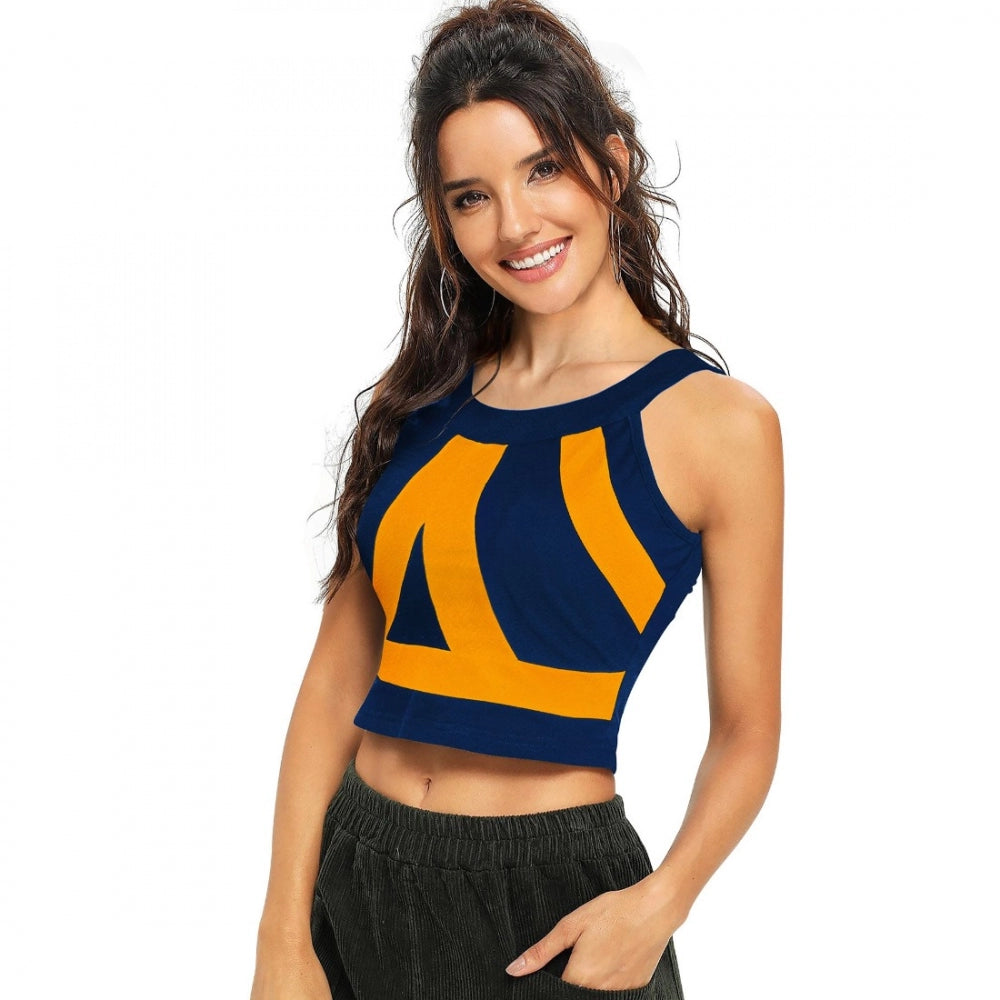 Yellow polyester-spandex blend top for women — full look