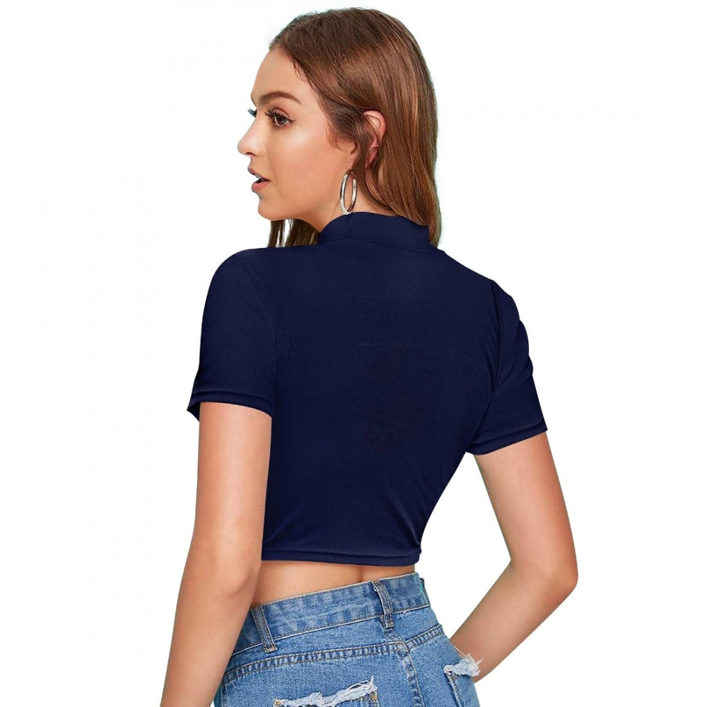 Red polyester-spandex blend top for women — full look