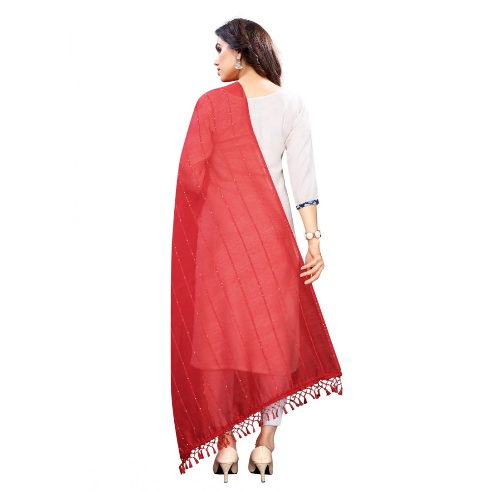 Women's Cotton Silk Strips Printed Dupatta (Maroon, Length:2-2.4 mtr)