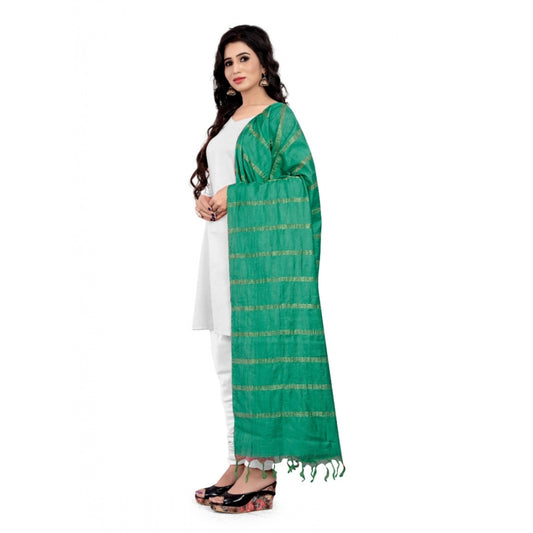 Women's Cotton Jari Woven Work Dupatta (Green, Length:2-2.4 mtr)
