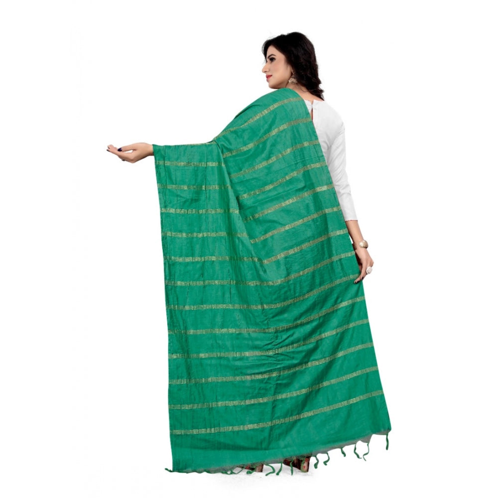 Women's Cotton Jari Woven Work Dupatta (Green, Length:2-2.4 mtr)