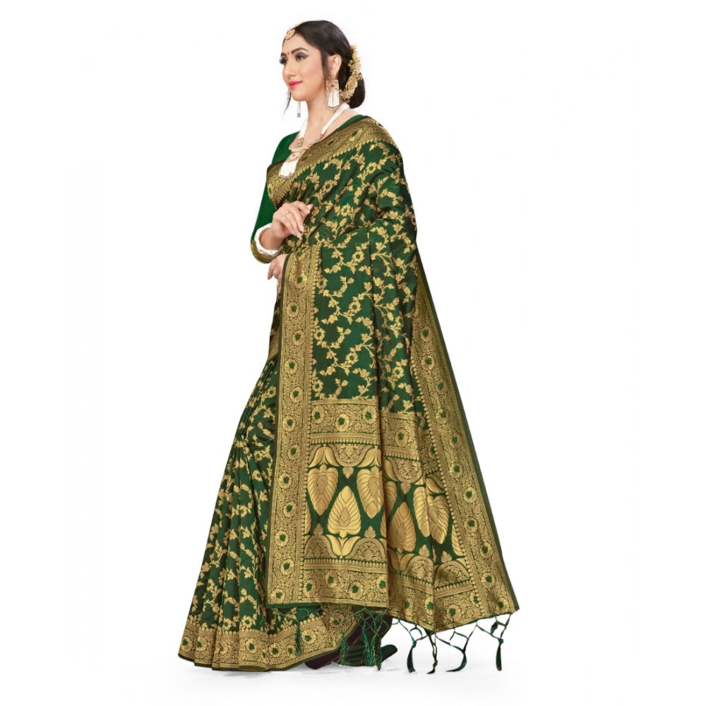 Green banarasi silk saree for women — pallu detail