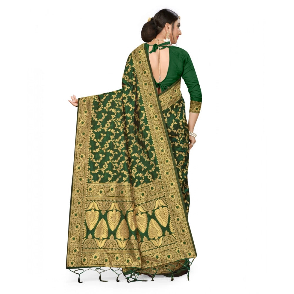Green banarasi silk saree for women — pallu detail