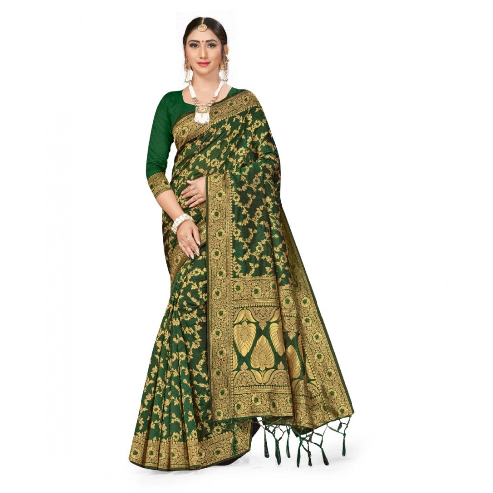Green banarasi silk saree for women — pallu detail
