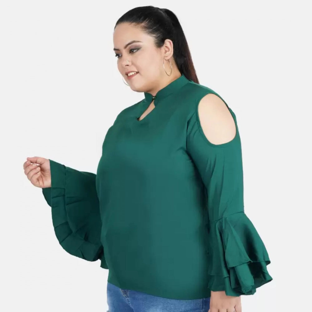 Green crepe top for women — full look