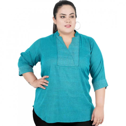 Light Blue cotton-linen blend top for women — front view