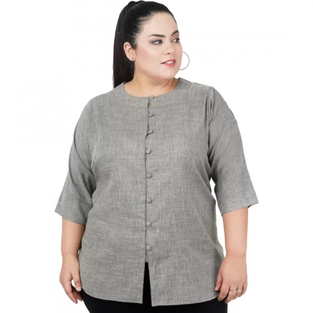 Grey cotton-linen blend top for women — front view