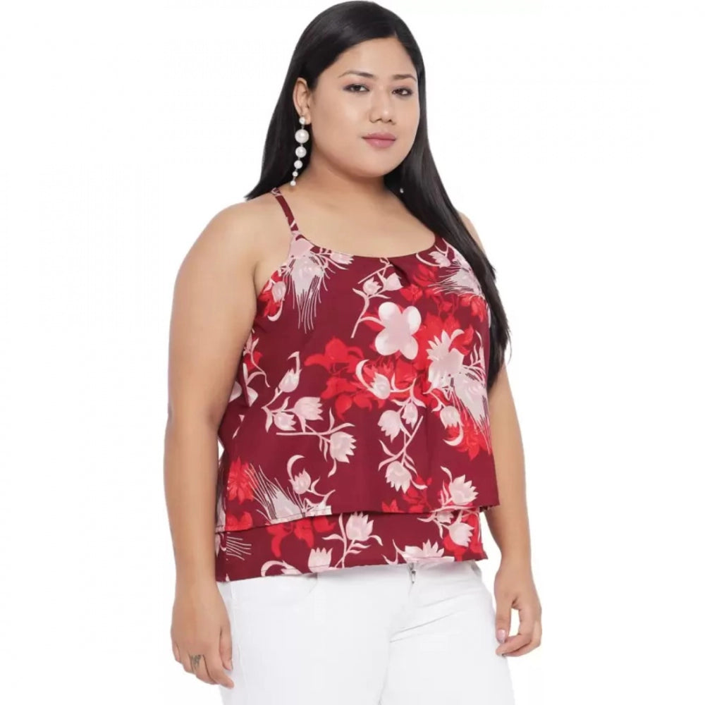 Red polyester top for women — detail view