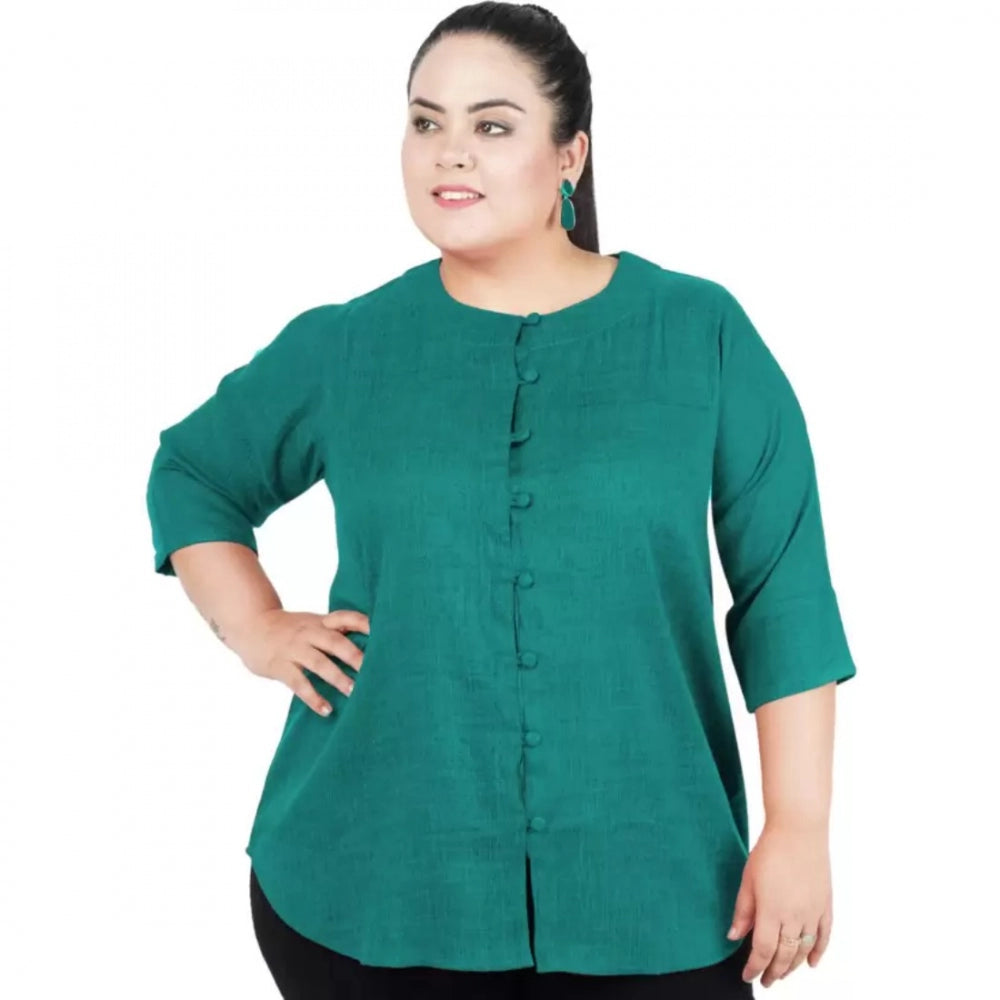 Green cotton-linen blend top for women — front view