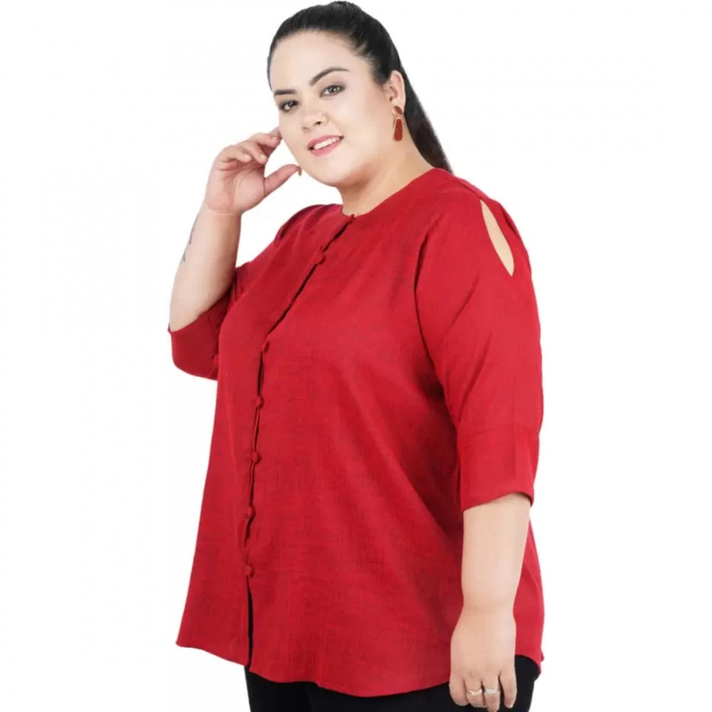 Maroon cotton-linen blend top for women — detail view