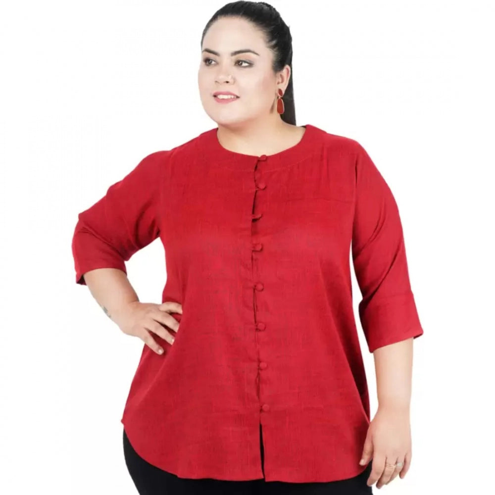 Maroon cotton-linen blend top for women — front view