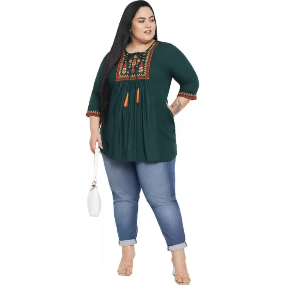 Dark Green rayon top for women — full look