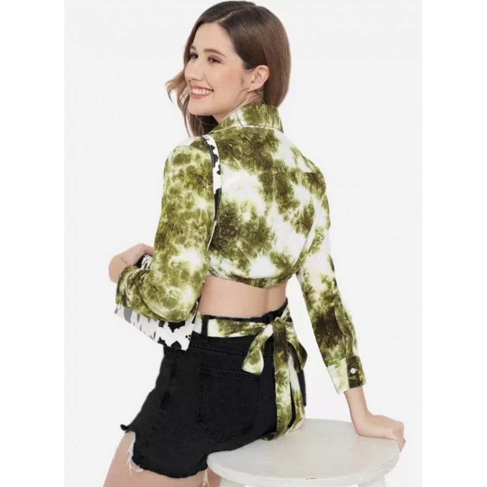 Green rayon top for women — full look