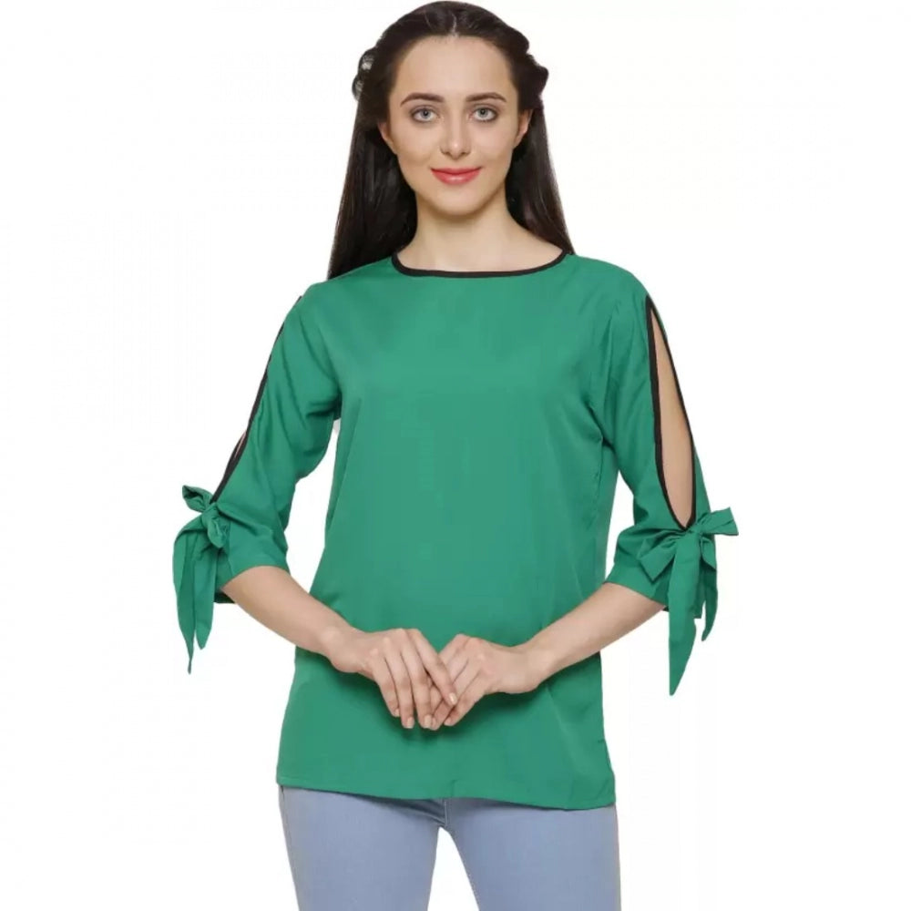 Green poly crepe top for women — front view
