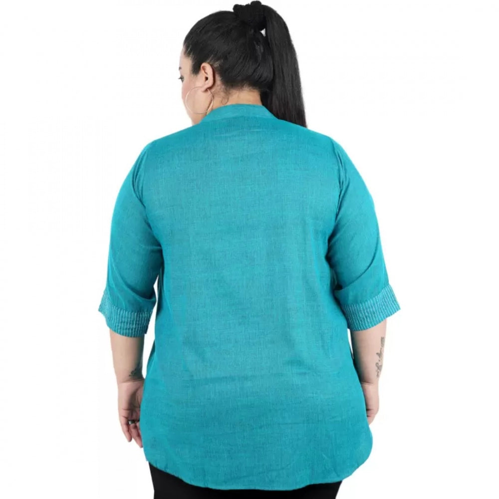 Light Blue cotton-linen blend top for women — styled view