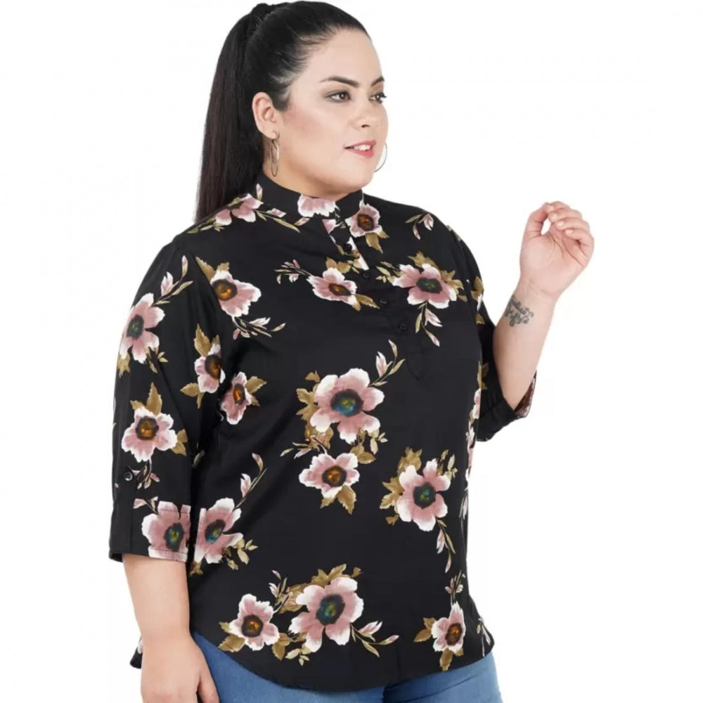 Black poly crepe top for women — detail view