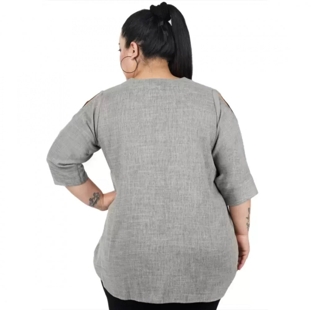 Grey cotton-linen blend top for women — styled view