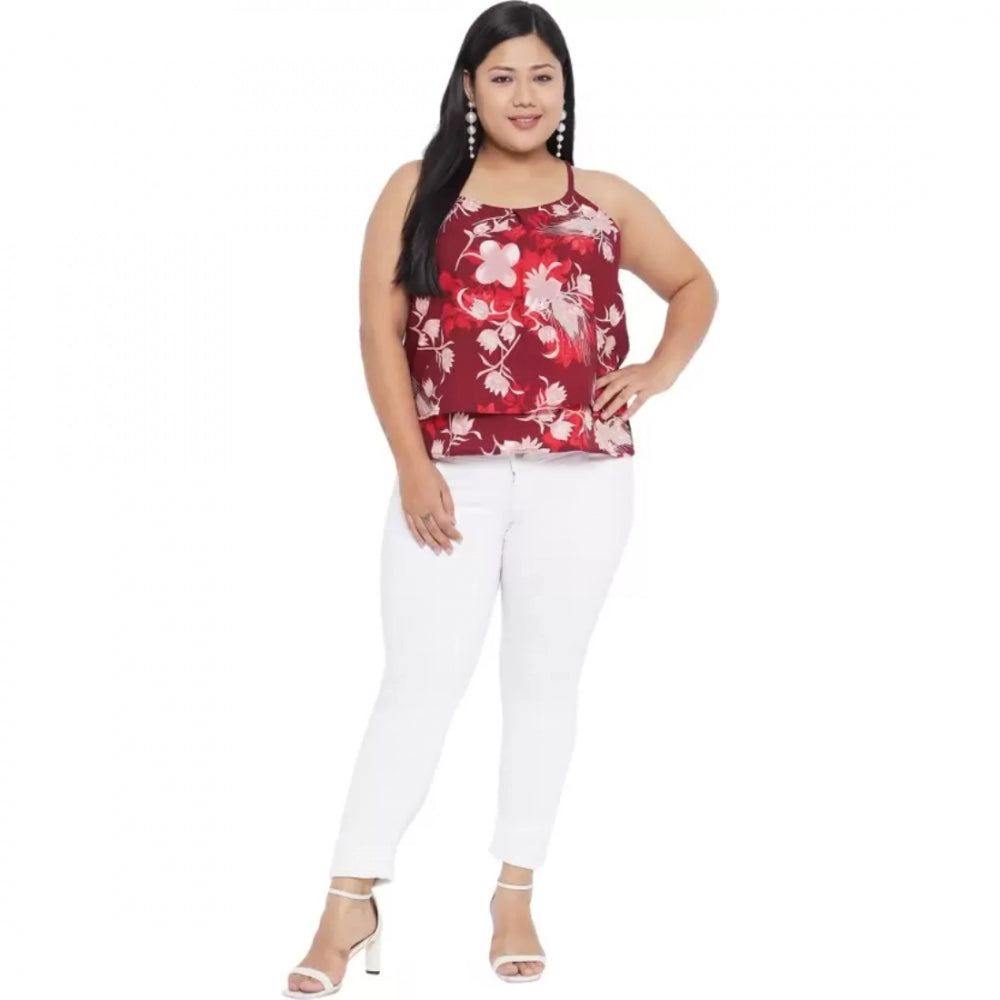 Red polyester top for women — styled view