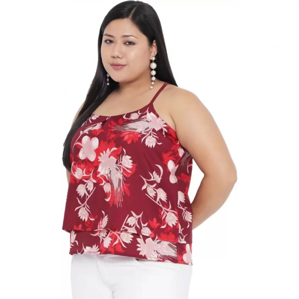 Red polyester top for women — full look