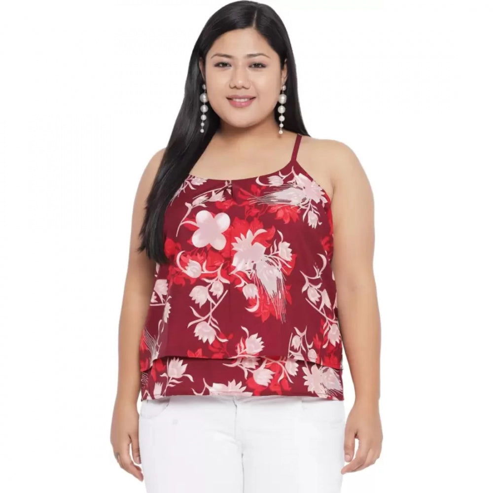 Red polyester top for women — front view