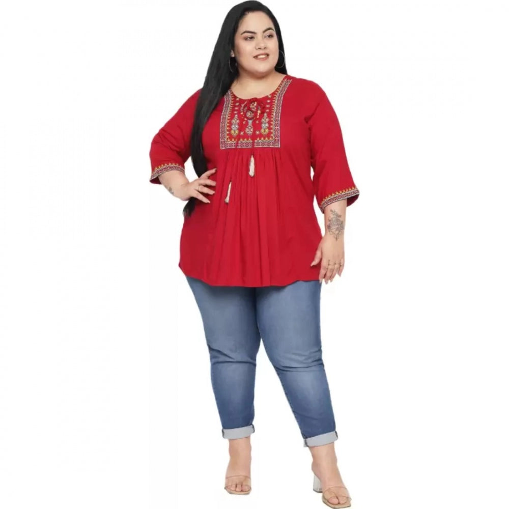 Maroon rayon top for women — detail view