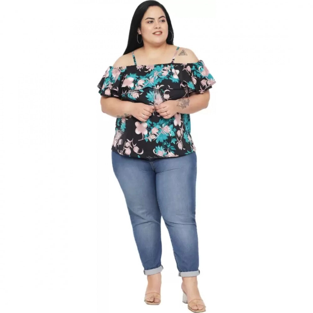 Black polyester top for women — close-up