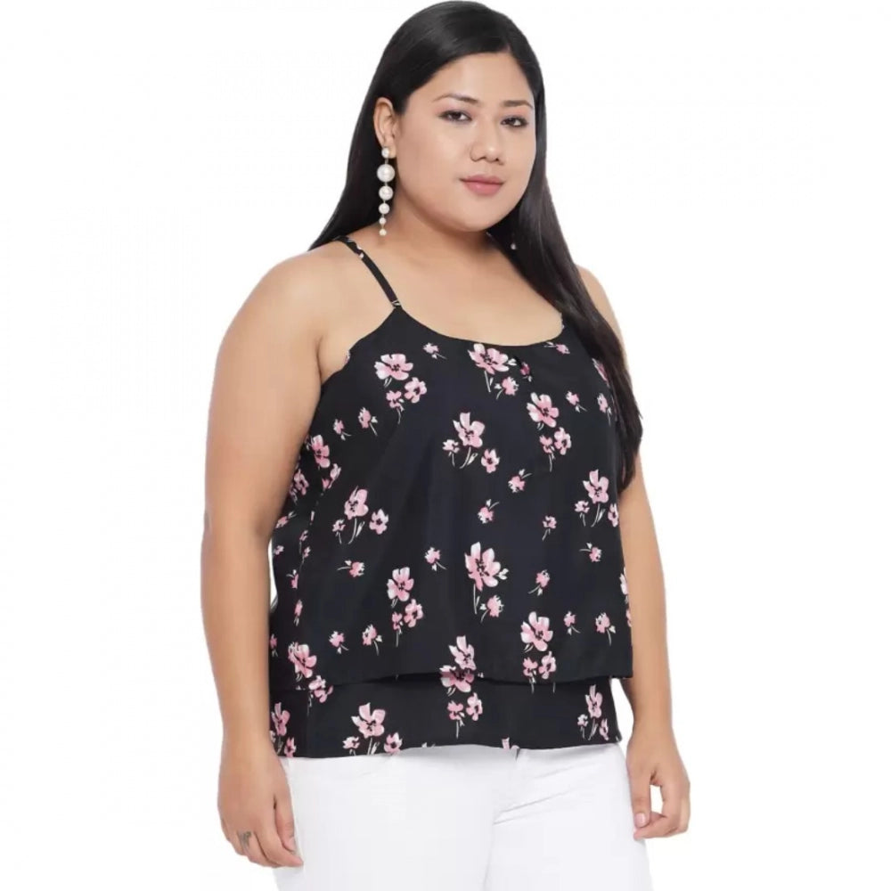Black polyester top for women — detail view