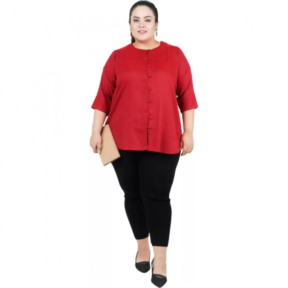Maroon cotton-linen blend top for women — close-up