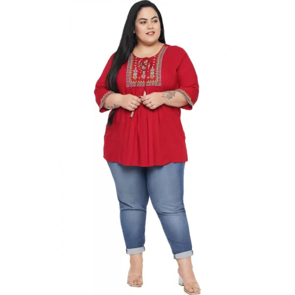 Maroon rayon top for women — close-up