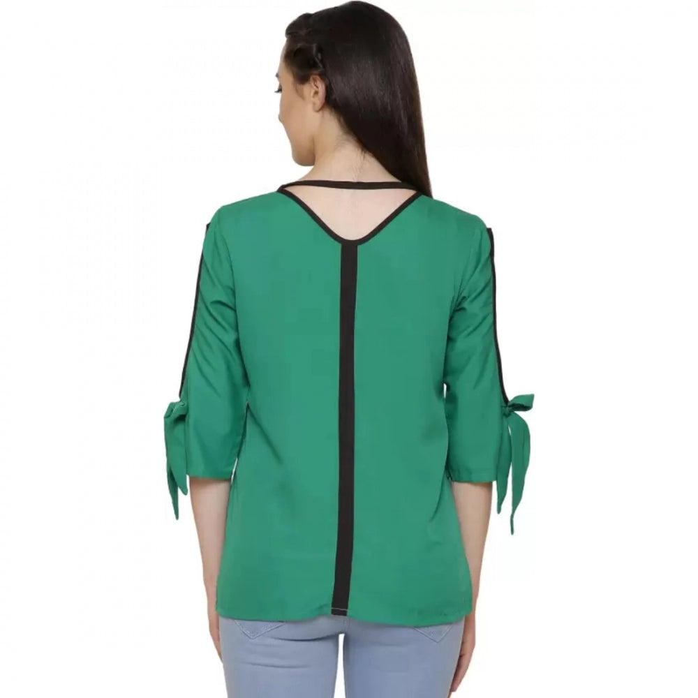 Green poly crepe top for women — styled view