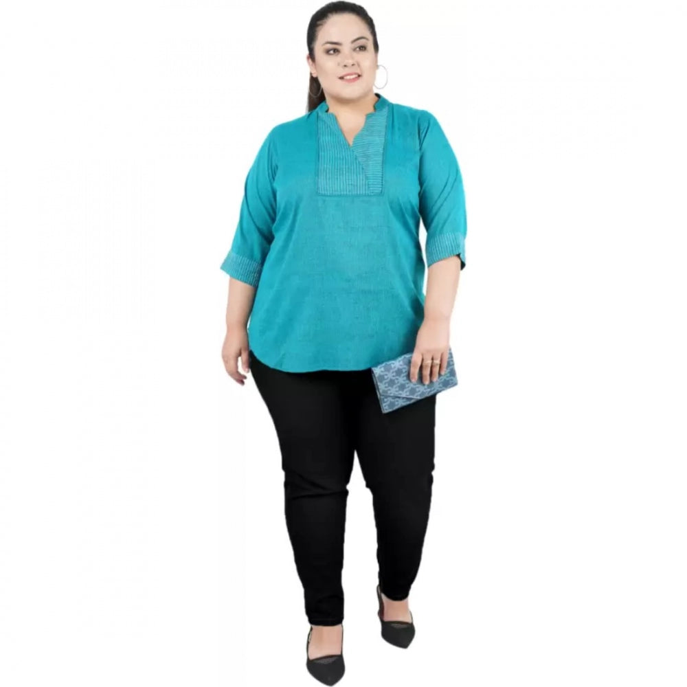 Light Blue cotton-linen blend top for women — close-up