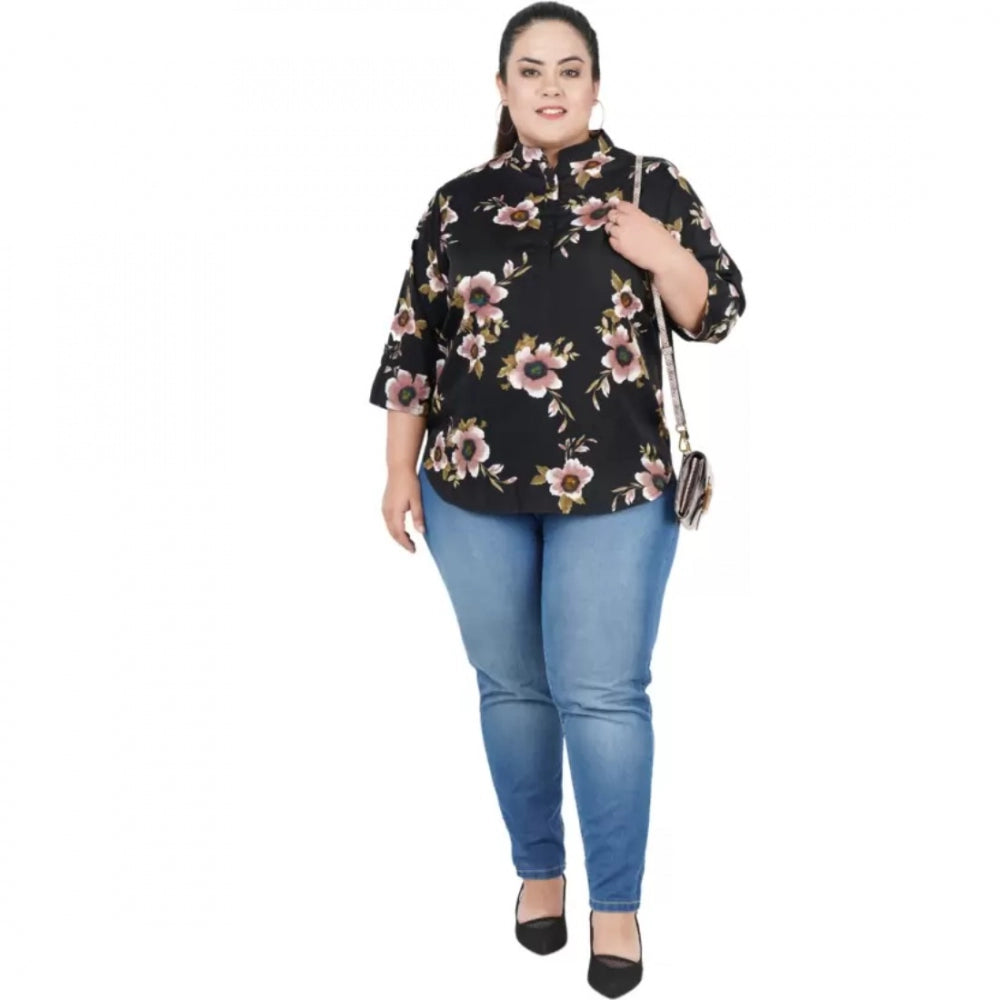 Black poly crepe top for women — close-up