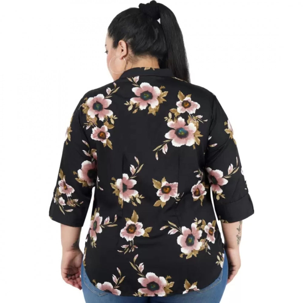 Black poly crepe top for women — full look