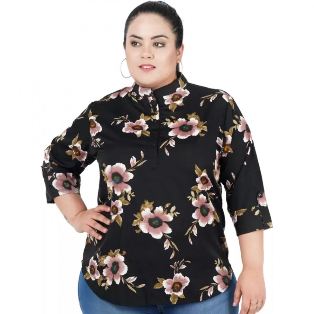 Black poly crepe top for women — front view